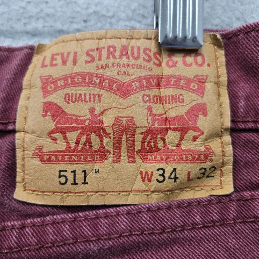 Levi's 511 Men Jeans 34X32 Burgundy Denim Slim Fit 29